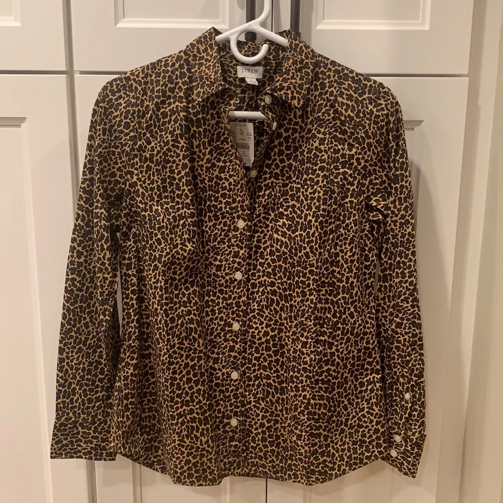 NWT J Crew leopard print long sleeve blouse S